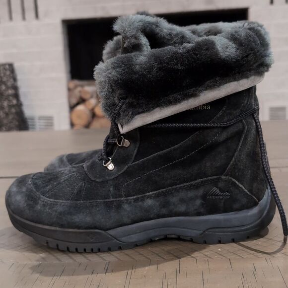 Columbia Black Suede Lavela Faux Fur Lined Lace Up Winter Women's Boots Size 10 - Picture 2 of 14